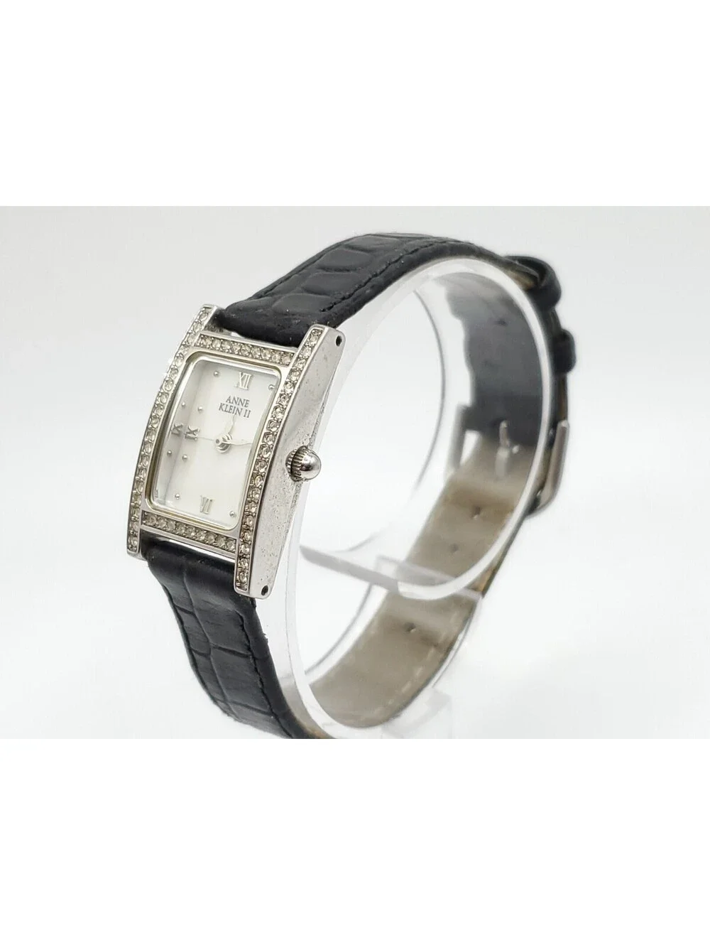 Anne Klein II MOP Dial Rhinestone Bezel Tank Syle Quartz Watch New Battery 16mm